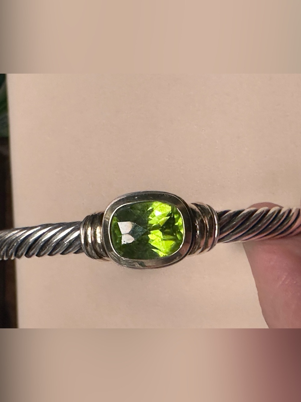 David Yurman Noblesse Peridot Cuff Bracelet Sterling Silver 14K Gold *RARE*